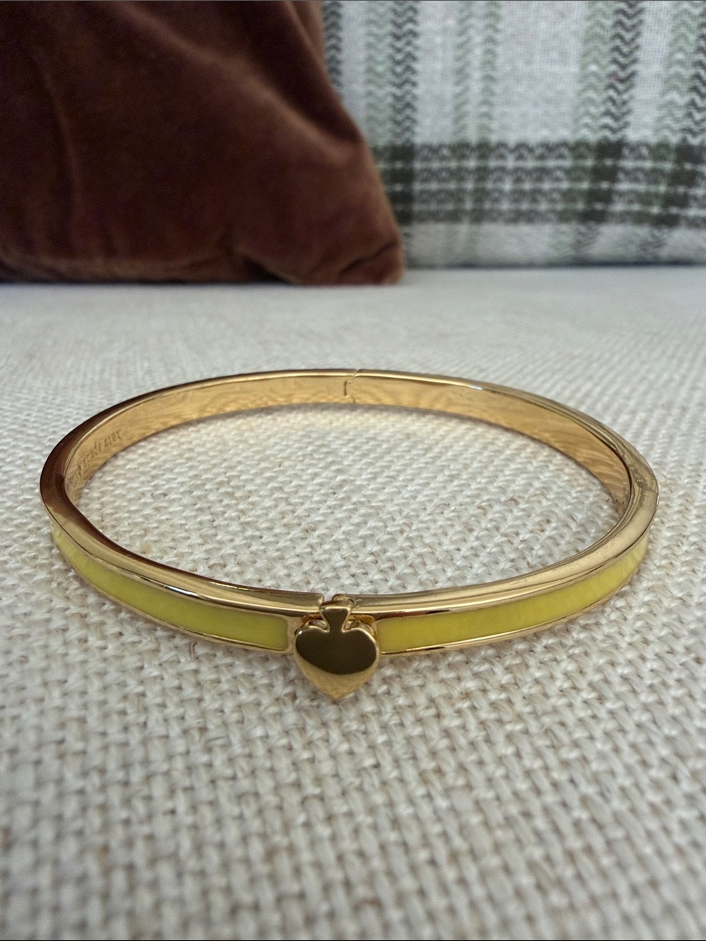 Kate Spade Rose Gold Tone Yellow Enamel Bangle Heart Clasp Bracelet NWOT